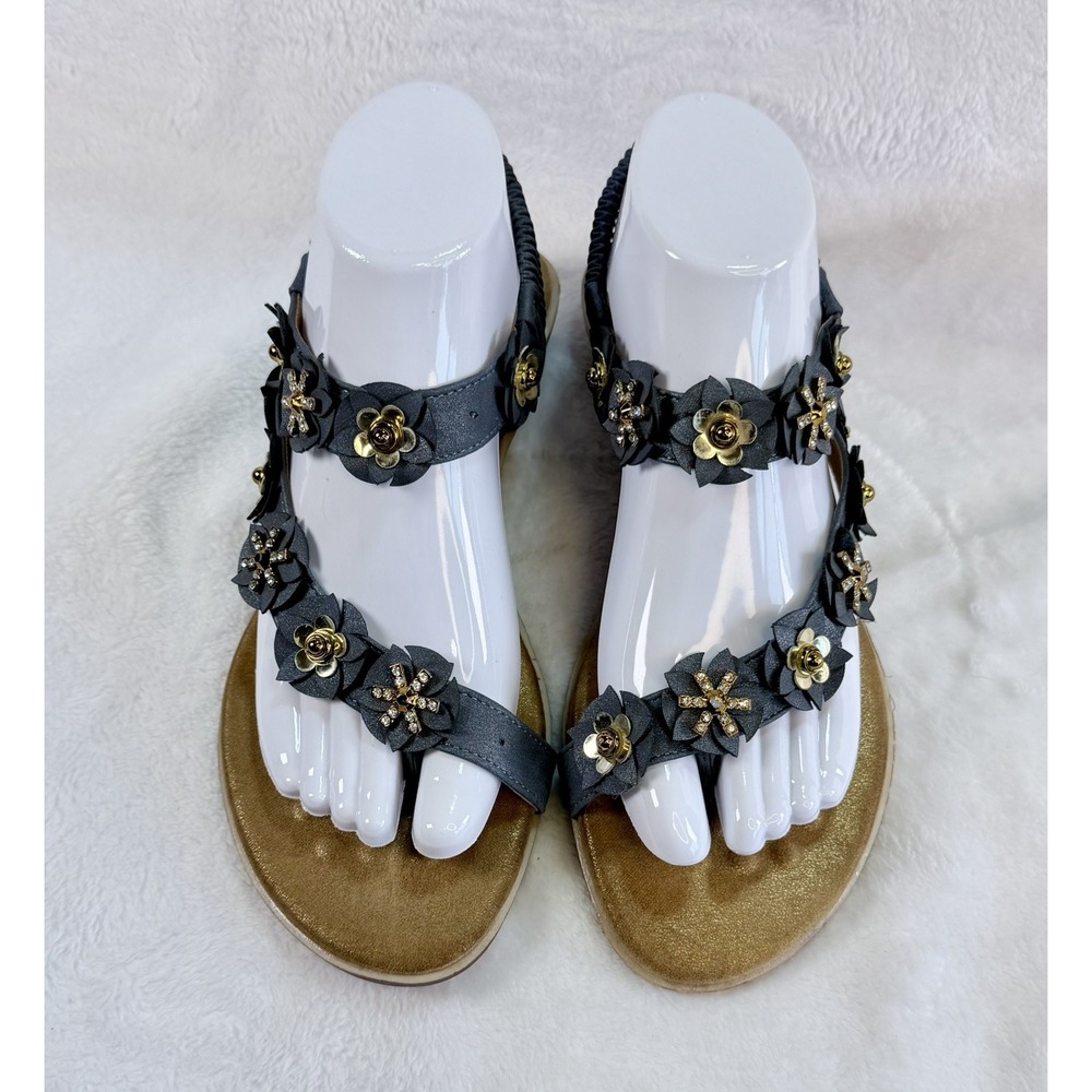 Patrizia by Spring Step Mezza Blue Floral Rhinestone Sandals Womens 40 US 9 FLAW